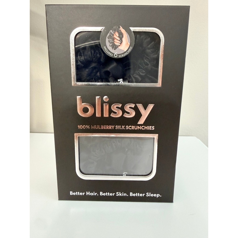 Blissy Silk Scrunchies Women One Size Black 6-Pack 100% Mulberry Silk NWT